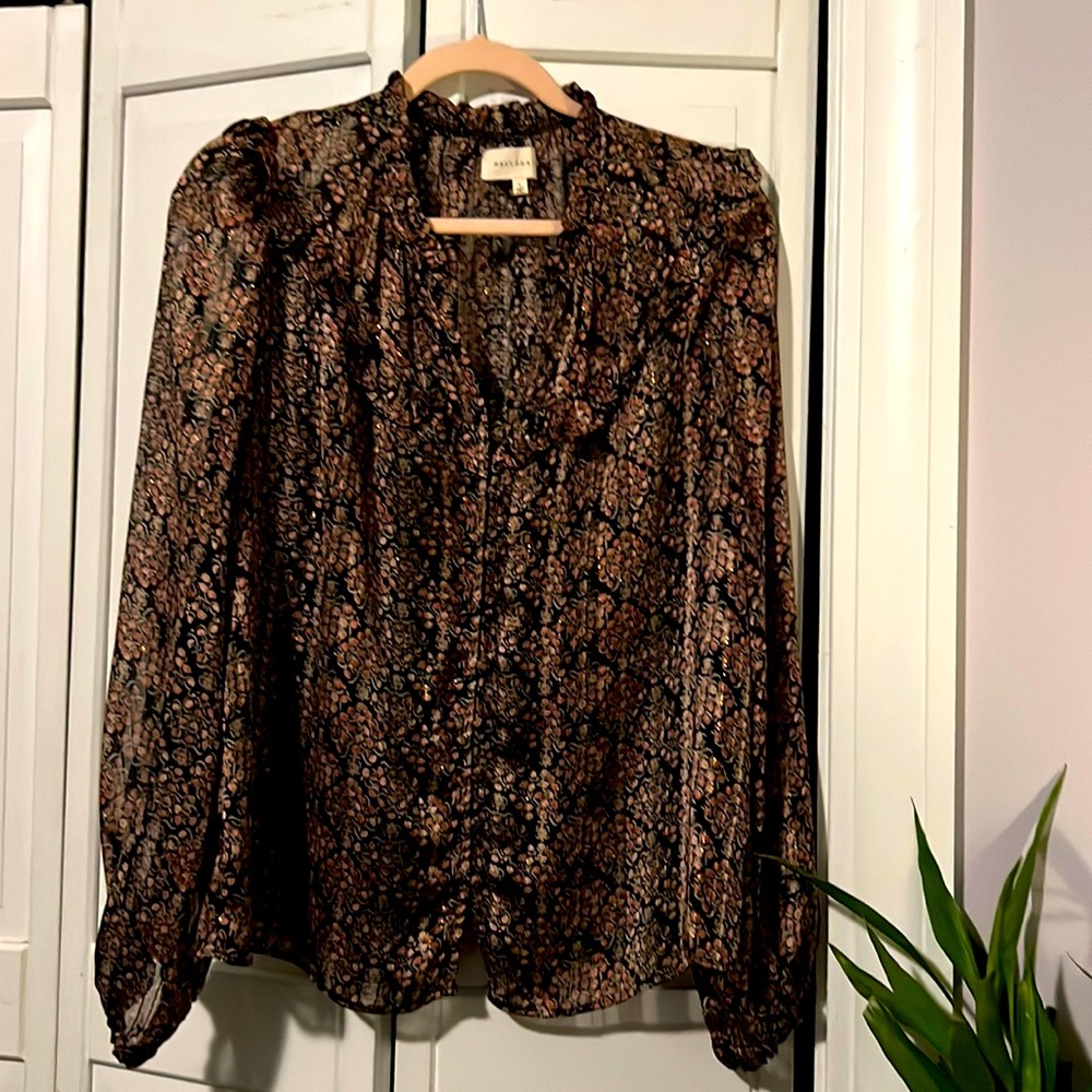 Black floral shimmer blouse